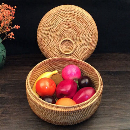Rattan Fruit Basket Round, Woven Wicker 27cm — Terrace NH-388