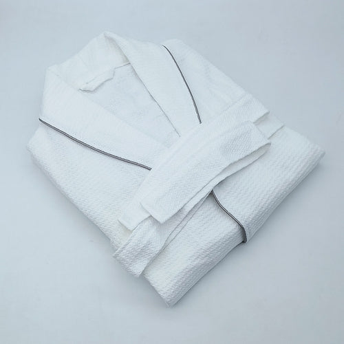 Shawl-Collar Waffle Bathrobe, 100% Cotton Spa Robe — Onsen NH-802