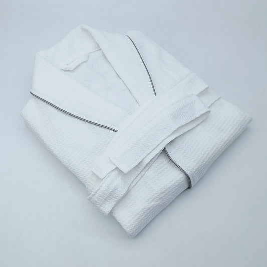 Shawl-Collar Waffle Bathrobe, 100% Cotton Spa Robe — Onsen NH-802