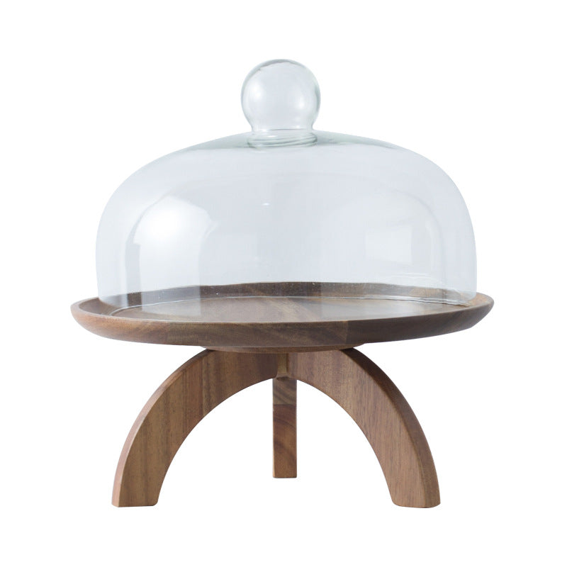 Wooden Cake Plate, Acacia with Glass Lid — Grove NH-456