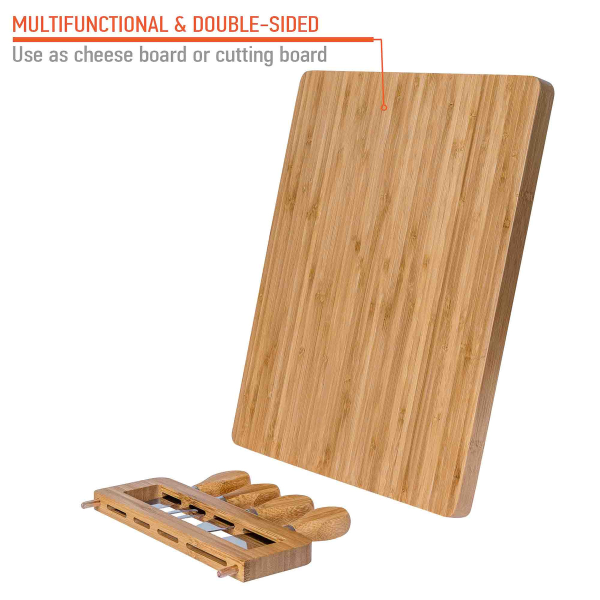 Bamboo Cheese Board with Four Knives, 36 x 28cm — Grove NH-1571