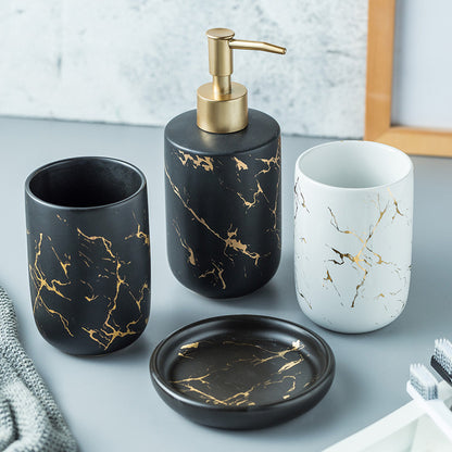 Marble-Pattern Ceramic Bathroom Accessory Set, 5 Piece — Grotto NH-842