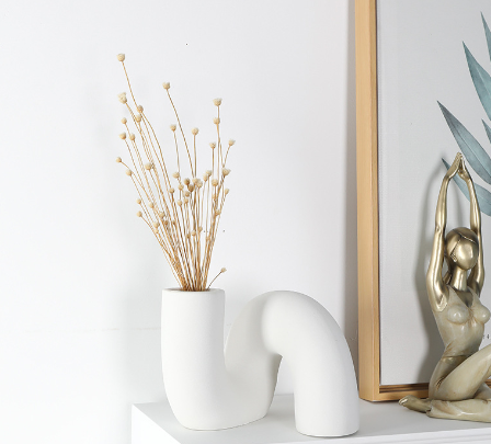 Twist Ceramic Vase Dried Flowers, Plain White or Light Brown Glaze — Atrium NH-656