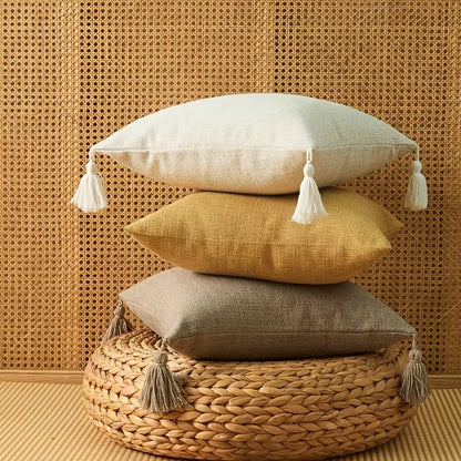 Cotton Linen Cushion Cover with Tassels, 45cm — Marram NH-903