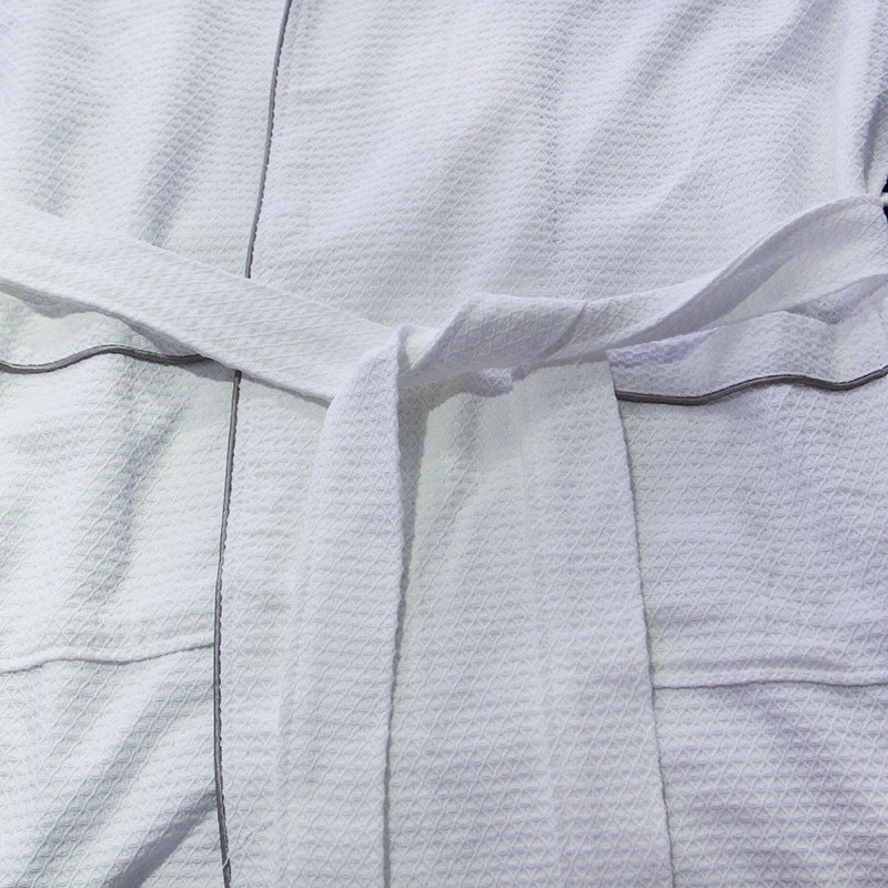 Shawl-Collar Waffle Bathrobe, 100% Cotton Spa Robe — Onsen NH-802