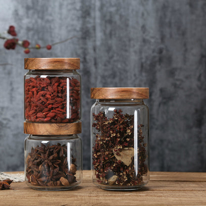 Airtight Glass Storage Jar, 325ml Wooden Lid — Vessel NH-495