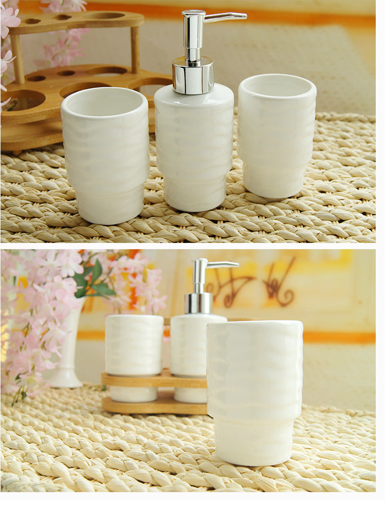 Wooden Toothbrush Holder Set with Ceramic Cups — Grove NH-486