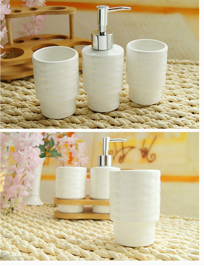 Wooden Toothbrush Holder Set with Ceramic Cups — Grove NH-486