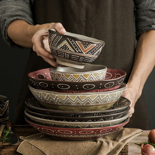 Stoneware Dinner Plates and Bowls, Colour Glaze — Marmo NH-603