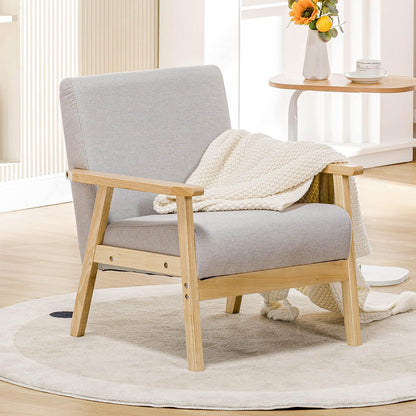 Linen Accent Chair with Wood Arms, Grey — Loggia NH-1497