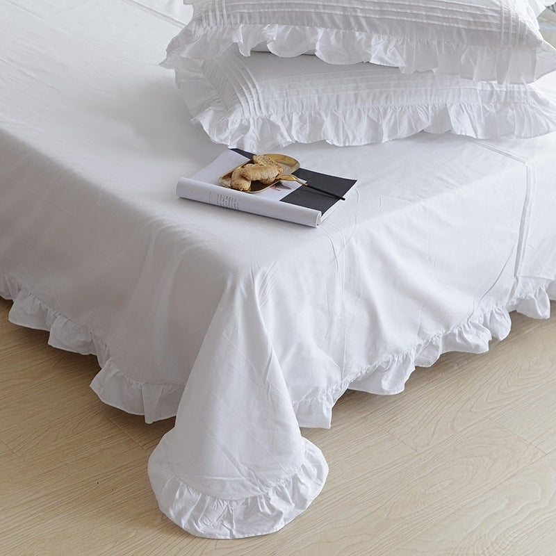 White Cotton Bed Sheet Set, 230 x 250 cm with Pillowcase Option — Solstice NH-036