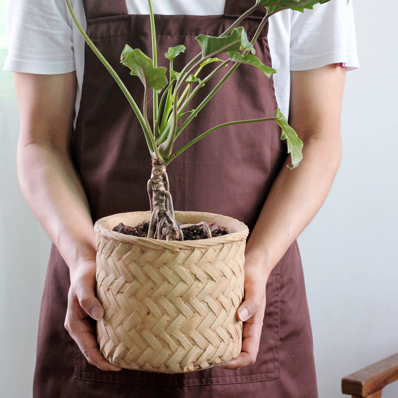 Cement Planter Woven Bamboo Look, 16cm — Atrium NH-380