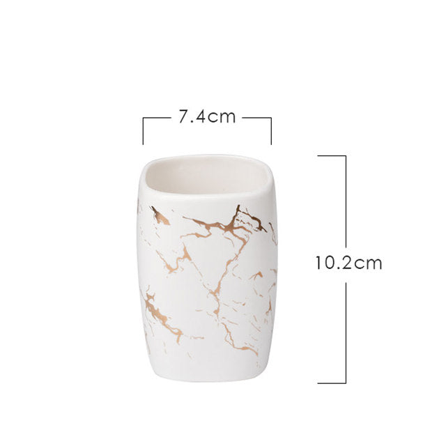 Marble-Striped Ceramic Toothbrush Holder Cup — Vein NH-856