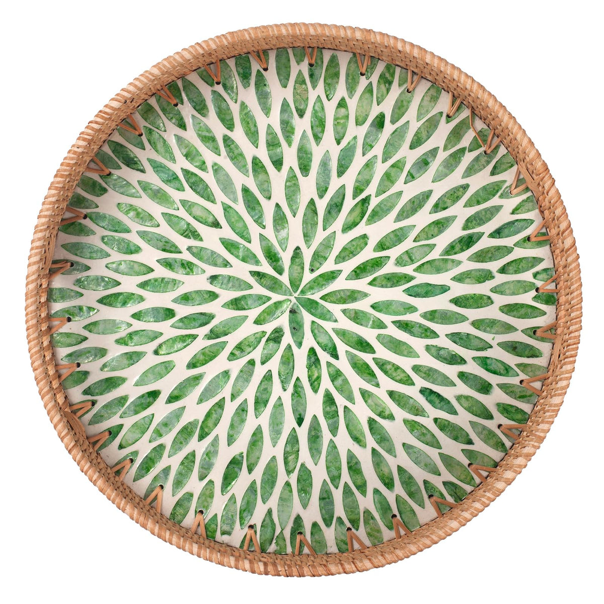 Rattan Serving Tray with Handles, 35cm Mother-of-Pearl Inlay — Weave NH-1613