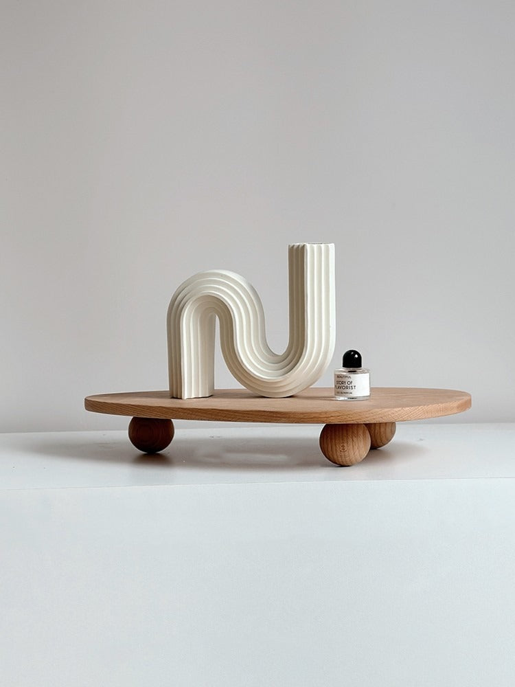 Wooden Serving Tray Decorative, Solid Beech Raised on Legs, 38 cm — Atrium NH-055