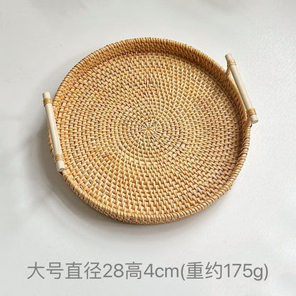 Rattan Serving Basket with Wooden Handle, Three Sizes — Weave NH-413