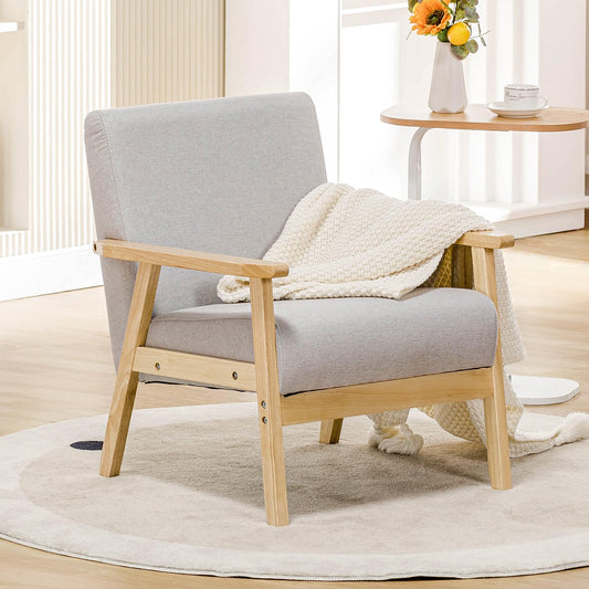 Linen Accent Chair with Wood Arms, Grey — Loggia NH-1497