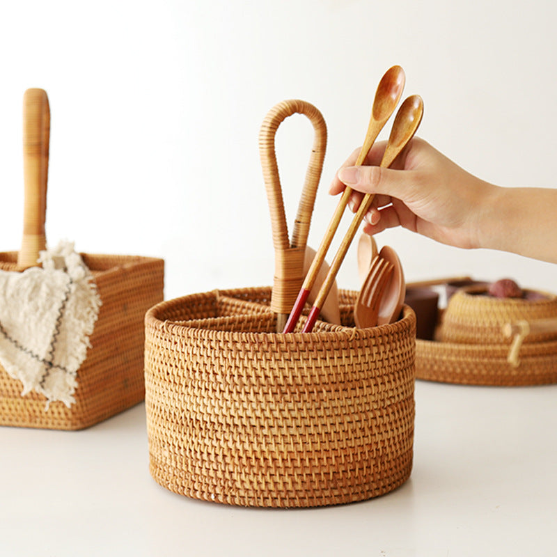 Tall Rattan Storage Basket with Handles — Vellum NH-921
