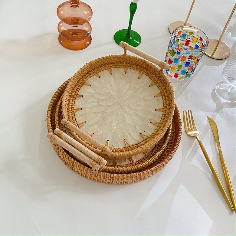 Rattan Serving Basket with Wooden Handle, Three Sizes — Weave NH-413