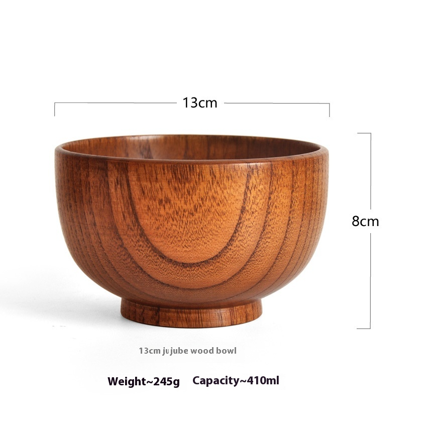 Wooden Soup Bowl for Rice and Noodles, Jujube Wood — Alcova NH-630