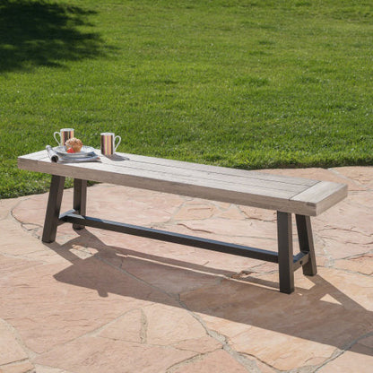 Solid Acacia Dining Bench, 160cm Sandblasted Grey — Loggia NH-1638
