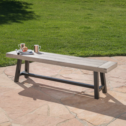 Solid Acacia Dining Bench, 160cm Sandblasted Grey — Loggia NH-1638