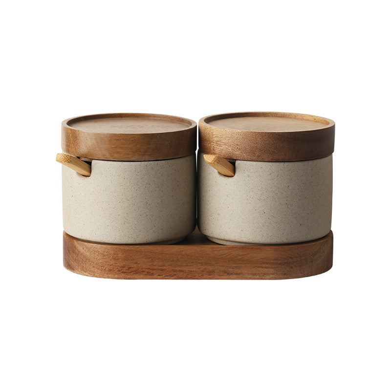 Ceramic Spice Jars with Wooden Tray — Larder NH-457