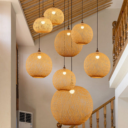 Bamboo Sphere Pendant Light, Woven Ball Shade — Meridian NH-710