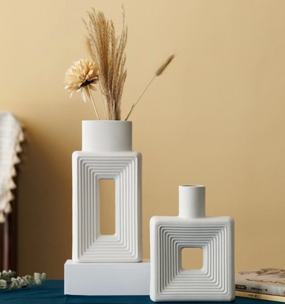 Rectangular Ceramic Vase White, Hand-Glazed Square and Slim Vase — Atrium NH-650