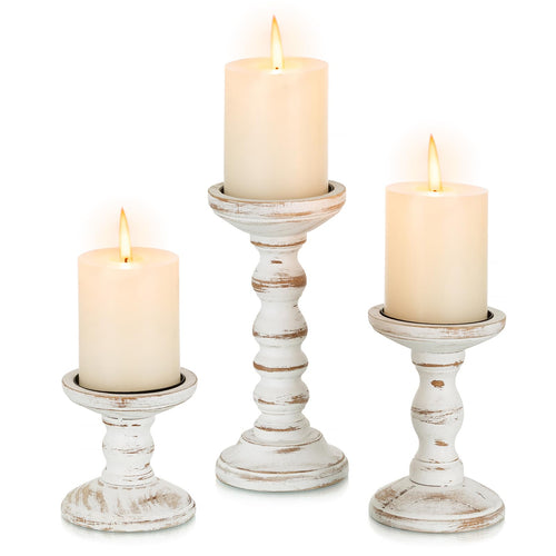 Wooden Pillar Candle Stands, Set of Three 10 to 21cm — Grove NH-1429