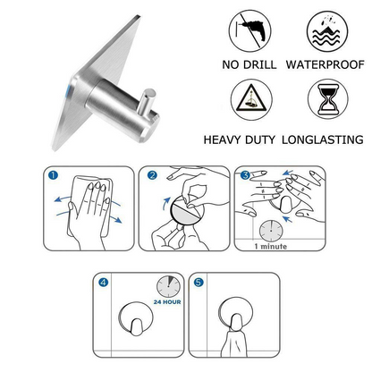 Self-Adhesive Wall Hooks, 5-Pack Stainless Steel — Latch NH-491