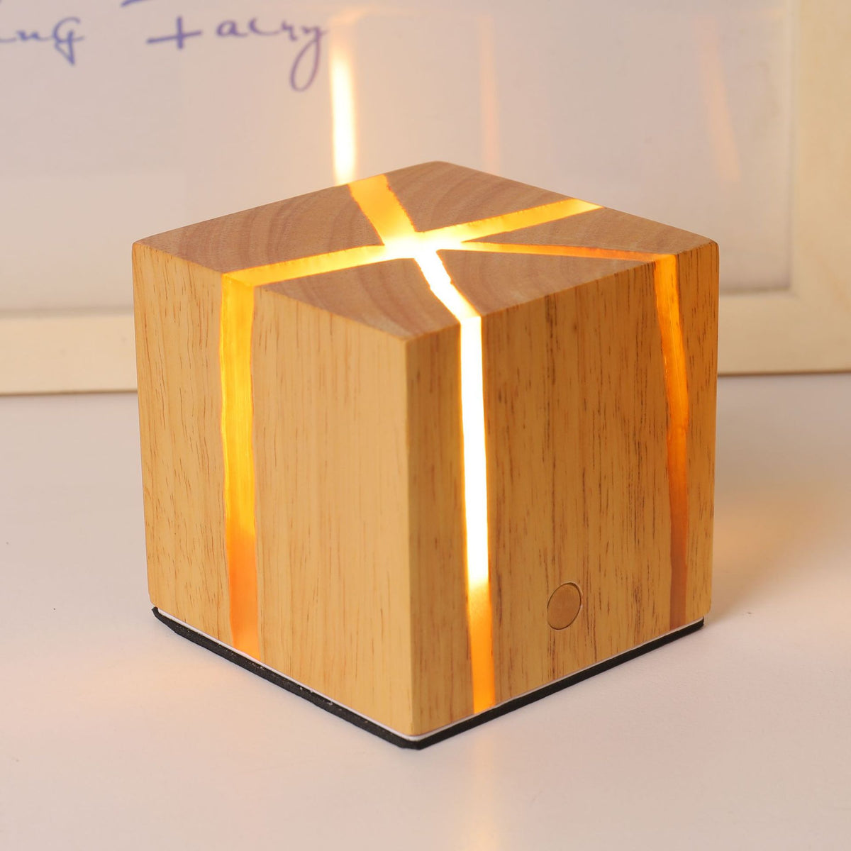 Wooden Cube Table Lamp, Resin Finish, 2600mAh Touch — Meridian NH-714