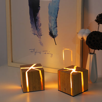Wooden Cube Table Lamp, Resin Finish, 2600mAh Touch — Meridian NH-714