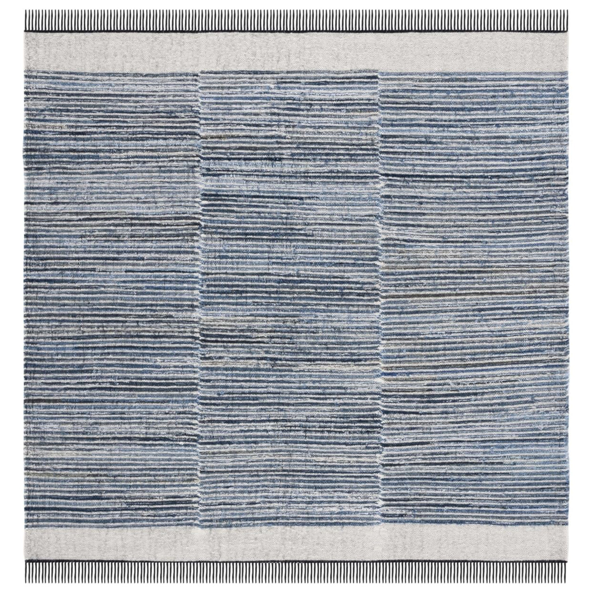 Kilim Wool and Jute Flatweave Rug, 180cm Square Blue and Ivory — Loom NH-1623