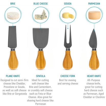 Bamboo Cheese Board with Four Knives, 36 x 28cm — Grove NH-1571