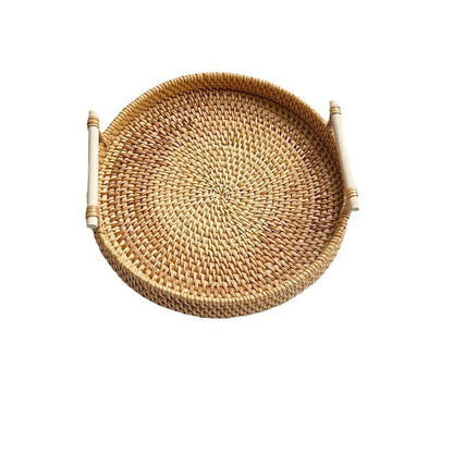 Rattan Serving Basket with Wooden Handle, Three Sizes — Weave NH-413