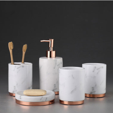 Glazed Ceramic Bathroom Accessory Set with Lotion Bottle — Alabaster NH-845