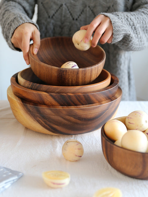 Acacia Wood Salad Bowl for Serving, Six Sizes — Alcova NH-631
