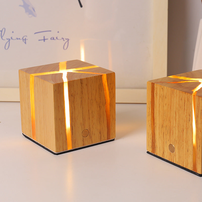 Wooden Cube Table Lamp, Resin Finish, 2600mAh Touch — Meridian NH-714