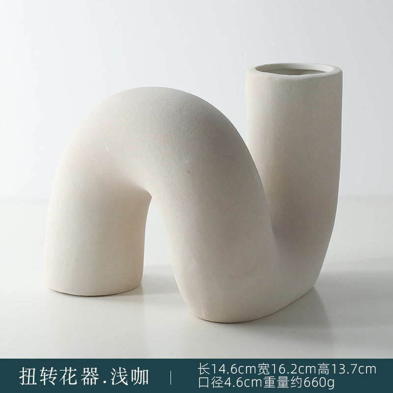 Twist Ceramic Vase Dried Flowers, Plain White or Light Brown Glaze — Atrium NH-656