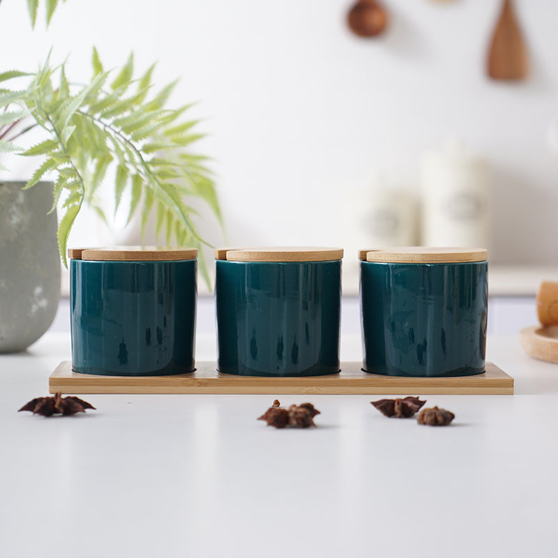 Ceramic Spice Jar Set of 3, 12 cm with Lids — Larder NH-475