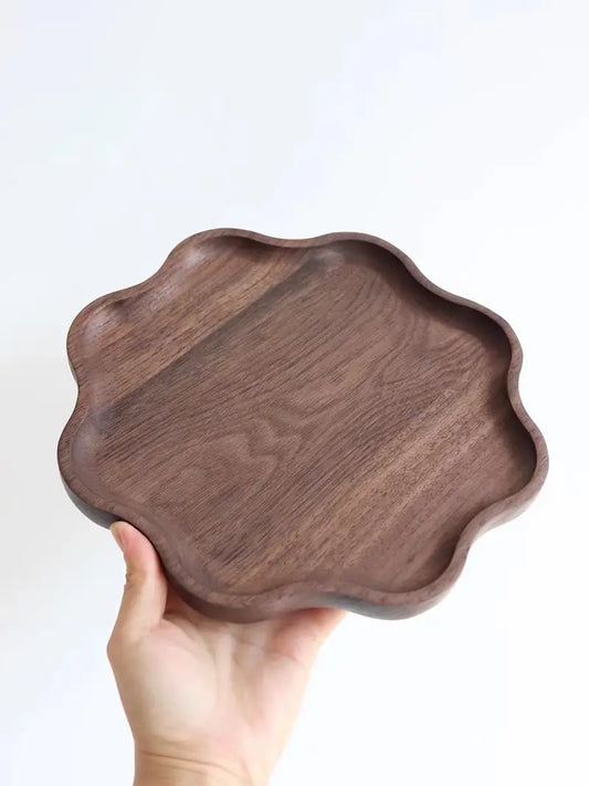 Scalloped Walnut Serving Tray 23 cm, Solid Black Walnut — Alcova NH-639