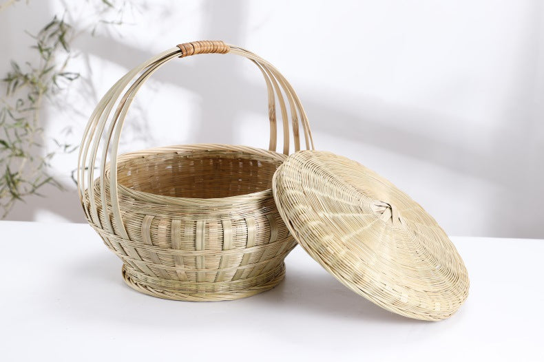 Lidded Bamboo Woven Storage Basket — Reed NH-927