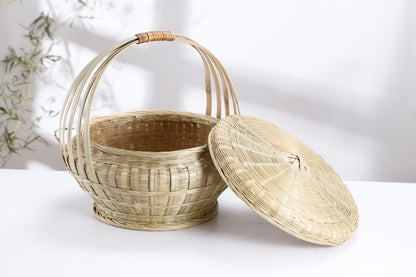 Lidded Bamboo Woven Storage Basket — Reed NH-927