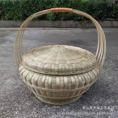 Lidded Bamboo Woven Storage Basket — Reed NH-927
