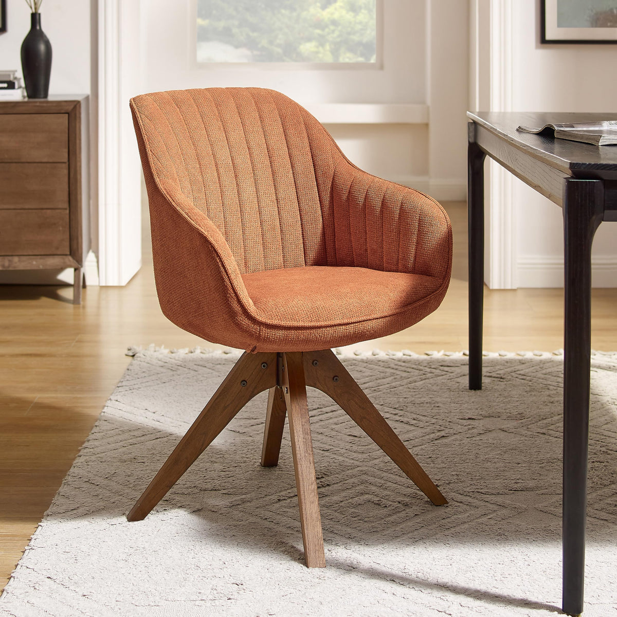 Upholstered Desk Chair with Oak Legs, Caramel — Loggia NH-1492