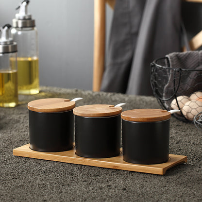 Ceramic Spice Jar Set of 3, 12 cm with Lids — Larder NH-475