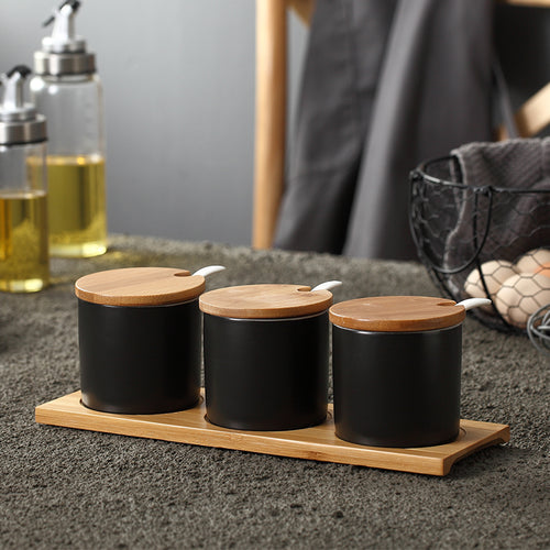 Ceramic Spice Jar Set of 3, 12 cm with Lids — Larder NH-475