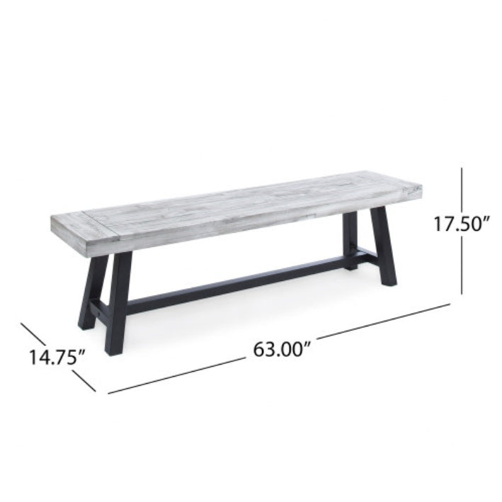 Solid Acacia Dining Bench, 160cm Sandblasted Grey — Loggia NH-1638