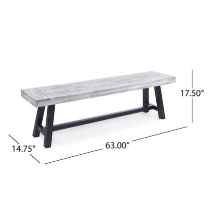 Solid Acacia Dining Bench, 160cm Sandblasted Grey — Loggia NH-1638